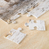 Witte paarden op strand op zonsondergang legpuzzel (Zijkant)