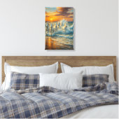 Witte paarden rennen op het strand bij zonsonderga canvas afdruk (Insitu (Slaapkamer))