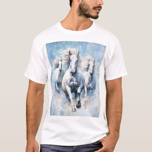 Witte Paarden Sneeuwgebonden Symfonie: Galloping W T-shirt (Voorkant)