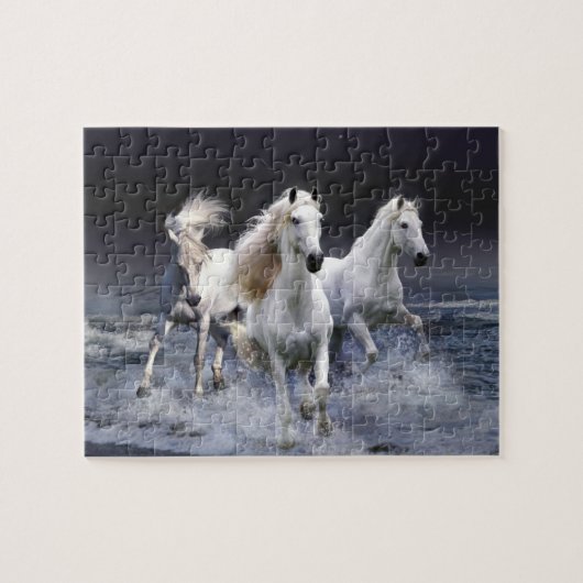 Witte paarden spel puzzel legpuzzel (Horizontaal)