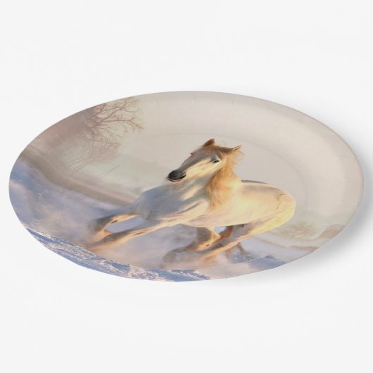 Witte paarden, witte sneeuw papieren bordje (Gekanteld)