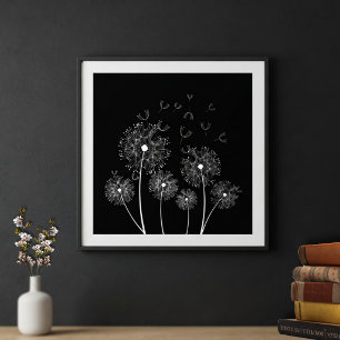 Witte Paardenbloem Lijnkunst Poster