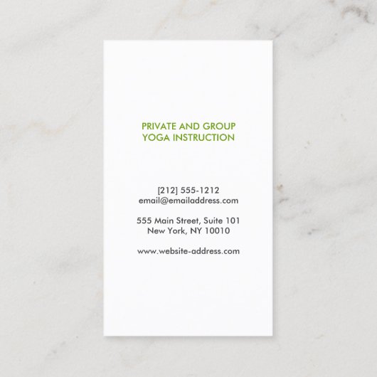 WITTE PAARDENBLOEMEN YOGA LERAAR, YOGA INSTRUCTEUR VISITEKAARTJE (Achterkant)
