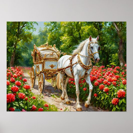 Witte paardenkoets Elegant Romantisch Vintage Poster (Voorkant)