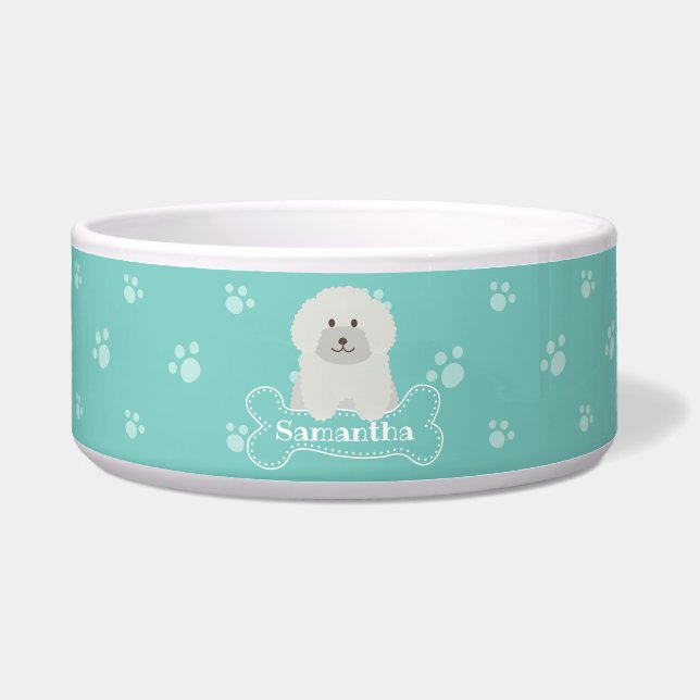 Witte paardenpuppy dog Aqua Monogram Voerbakje (Voorkant)