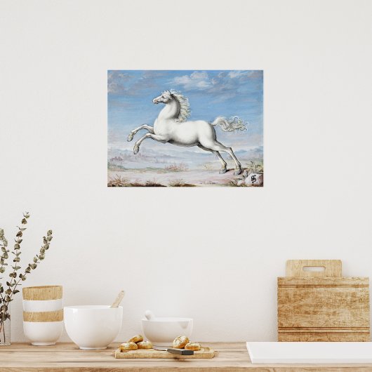 Witte Paardenschilderij Joris Hoefnagel  Renai Poster (Keuken)