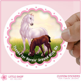 Witte paardenveulen verjaardagsfeestje favoriet be ronde sticker