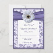 Witte Paarse Bloemen Damask Wedding Reply Kaart (Voorkant)