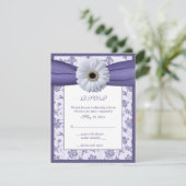 Witte Paarse Bloemen Damask Wedding Reply Kaart (Staand voorkant)