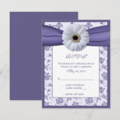 Witte Paarse Bloemen Damask Wedding Reply Kaart (Voorkant / Achterkant)
