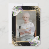 Witte Paarse Bloemen Fotoviering van het Leven Kaart (Achterkant)