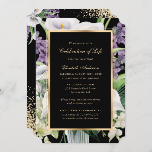 Witte Paarse Bloemen Fotoviering van het Leven Kaart (Voorkant / Achterkant)