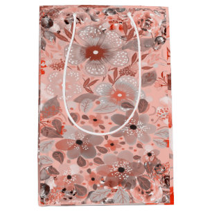 Witte & paarse bloemen op een roze patroon medium cadeauzakje
