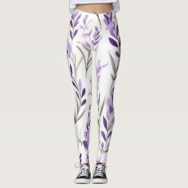 Witte paarse Bloempatroon Leggings
