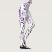 Witte paarse Bloempatroon Leggings (Rechts)