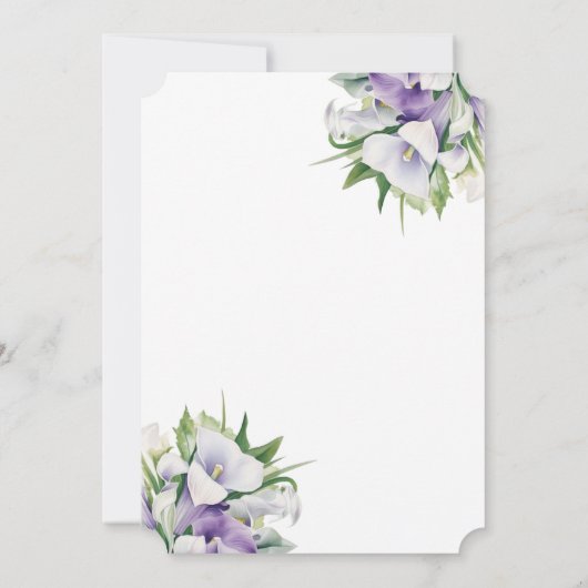 Witte Paarse Calla Lily foto begrafenismonument Kaart (Achterkant)