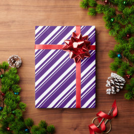 Witte Paarse Candy Cane Stripe Vakantie Cadeaupapier