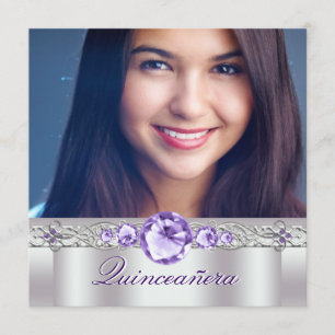 Witte Paarse Foto Quinceanera Uitnodigingen