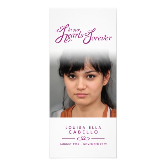 Witte paarse foto slim begrafenisprogramma Rack Ka Reclamekaart (Achterkant)