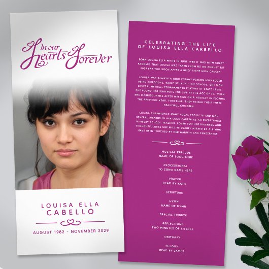 Witte paarse foto slim begrafenisprogramma Rack Ka Reclamekaart