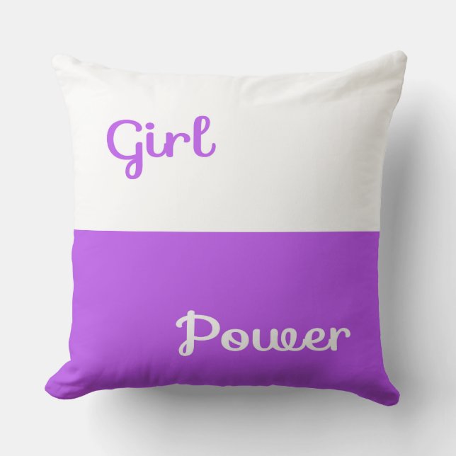 Witte Paarse Girl Power Worpkussen Kussen (Voorkant)