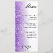 Witte & Paarse Glitter Diner Bruiloft Receptie Menu (Voorkant)