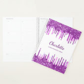 Witte paarse glitter druppelt roze monogram planner (Display)