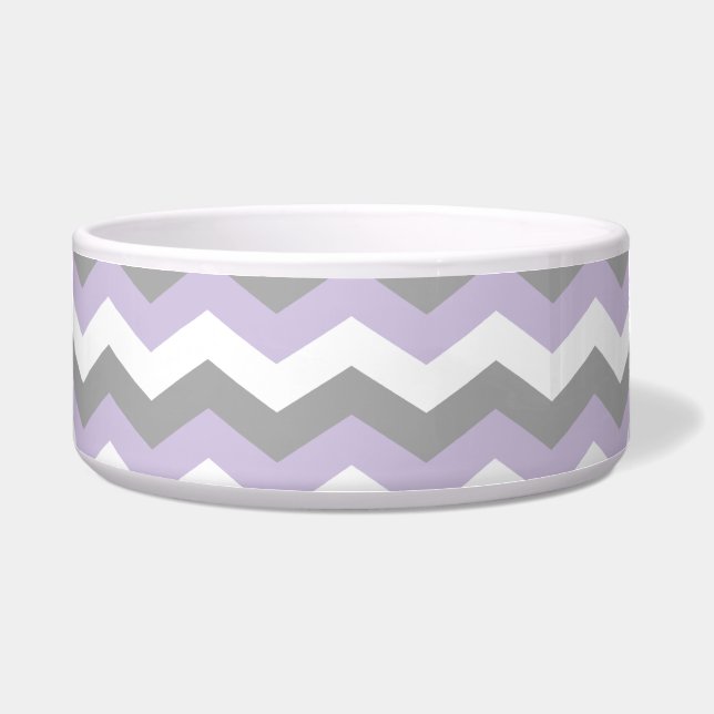 Witte, Paarse grijze Chevron Zigzag Voerbakje (Voorkant)