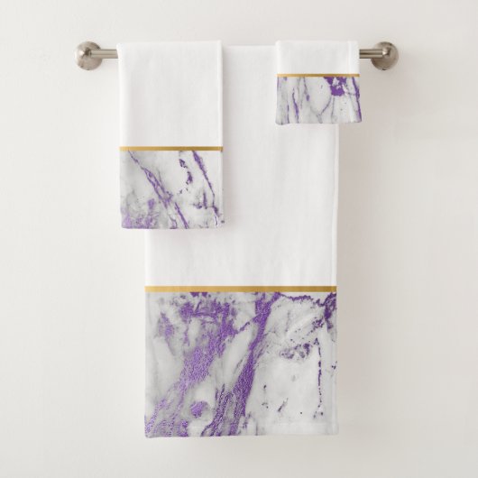 WITTE PAARSE HAZE MARBLE BATHROOM TOWEL SET BAD HANDDOEK (Insitu)