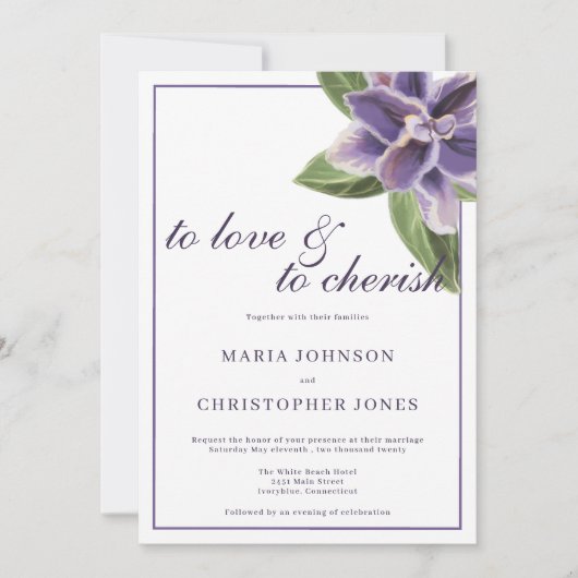 Witte paarse lavendel orchidee bruiloft kaart (Voorkant)