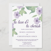 Witte paarse lavender mint lila bloembruiloft kaart (Voorkant)