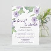 Witte paarse lavender mint lila bloembruiloft kaart (Staand voorkant)