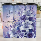 Witte Paarse Lily Butterfly Sparkle Thermosbeker