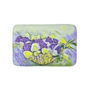 Witte Paarse mandje Rozen Waterverf schilderen Badmat