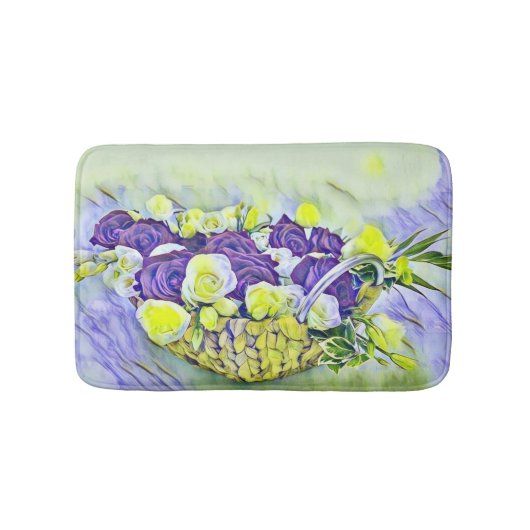 Witte Paarse mandje Rozen Waterverf schilderen Badmat (Voorkant)