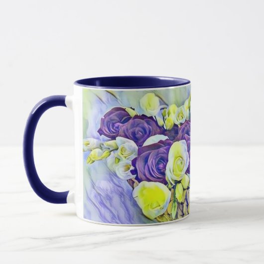 Witte Paarse mandje Rozen Waterverf schilderen Mok (Links)