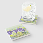 Witte Paarse mandje Rozen Waterverf schilderen Stenen Onderzetter (Zijkant)