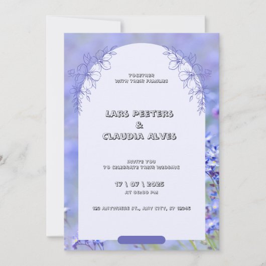 Witte Paarse Moderne Bloemen Border Wedding Kaart (Voorkant)