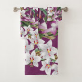  witte Paarse Orchid Flowers Bath Towel Set Bad Handdoek (Insitu)