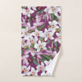witte Paarse Orchid Flowers Bath Towel Set Bad Handdoek (Handdoek)