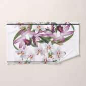 Witte Paarse Orchid Flowers Stripe Bath Towel Set Bad Handdoek (Handdoek)