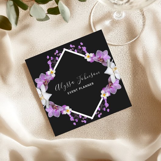 Witte & Paarse Orchidee Lijst Floral Event Planner Vierkante Visitekaartje