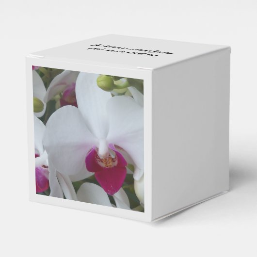 Witte & Paarse Orchideeën op gepersonaliseerde Fav Bedankdoosjes (Voorkant Zijde)