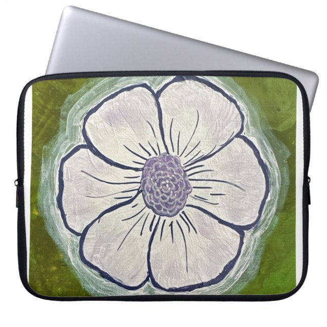 Witte & paarse pansy laptophoes laptop sleeve (Voorkant)