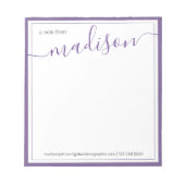 Witte Paarse persoonlijke naam op het bureau van Notitieblok (Voorkant)