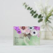 WITTE PAARSE ROZEN EN ANEMONE FLOWERS MONOGRAM VISITEKAARTJE (Staand voorkant)
