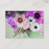 WITTE PAARSE ROZEN EN ANEMONE FLOWERS MONOGRAM VISITEKAARTJE (Achterkant)