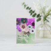 WITTE PAARSE ROZEN EN ANEMONEBLOEMEN MONOGRAM VISITEKAARTJE (Staand voorkant)