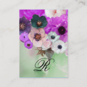 WITTE PAARSE ROZEN EN ANEMOON BLOEMEN MONOGRAM VISITEKAARTJE (Achterkant)