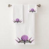 WITTE PAARSE SEASHELLBATHROOM TOWEL SET BAD HANDDOEK (Insitu)